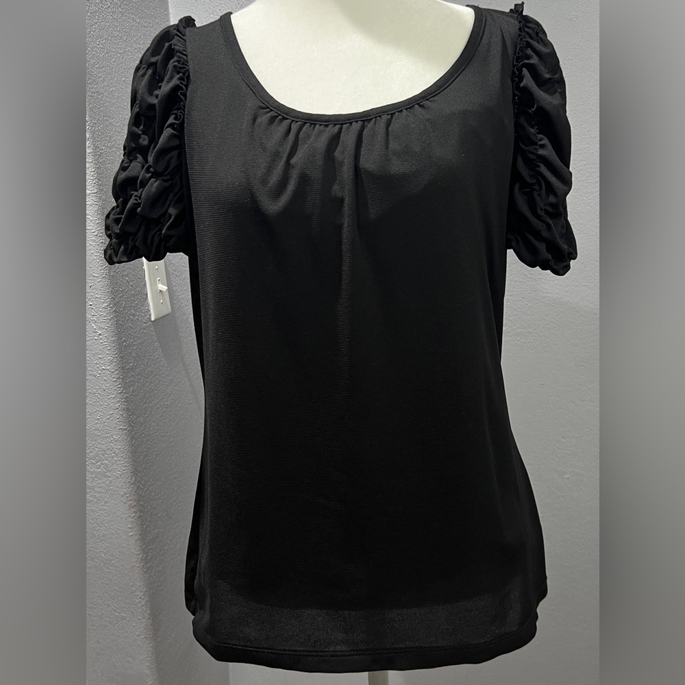Worthington Black Ruched Sleeve Blouse Size L - Picture 1 of 7
